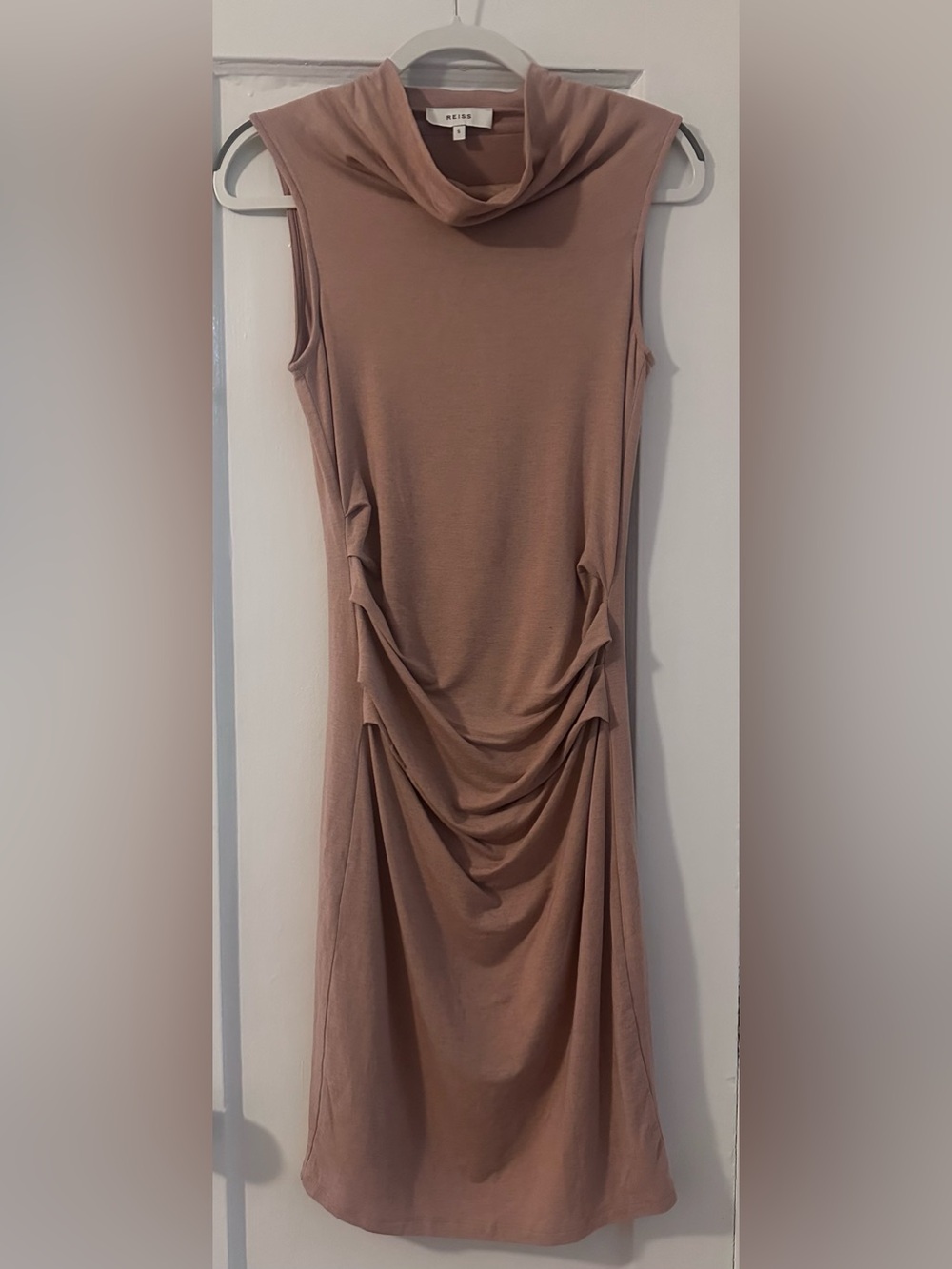 Reiss Sleeveless Draped Midi Dress in Dusty Rose